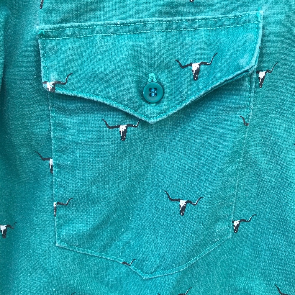 VTG 90s Wrangler USA Made Short Sleeve Western Cow Skull Print Shirt 17 - Picture 7 of 8